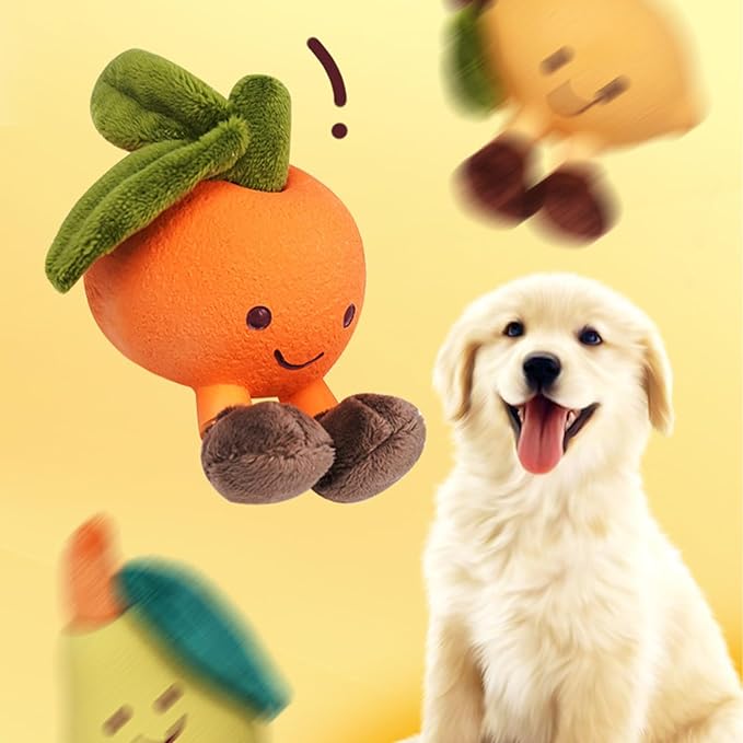 Playful Paws Fruit Dog Chew Toys Interactive Dog Toy with Squeak and Latex Plush Dog Toys for Puppies Small and Medium Dogs (3 Pcs)