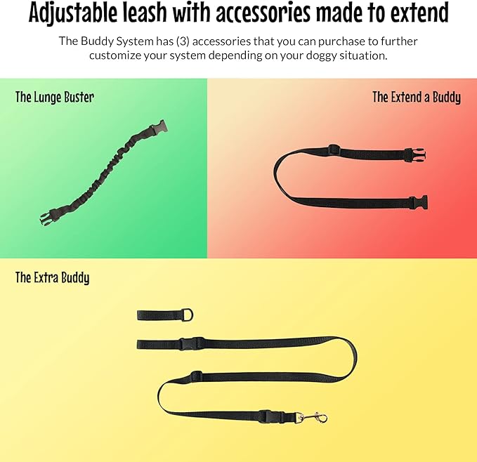 The Buddy System Hands Free Dog Leash, Adjustable Leash for Running, Jogging, Training and Service Dogs, Great for Small, Medium and Large Dogs, Made in USA (Black, Small Dog System (Large Belt))