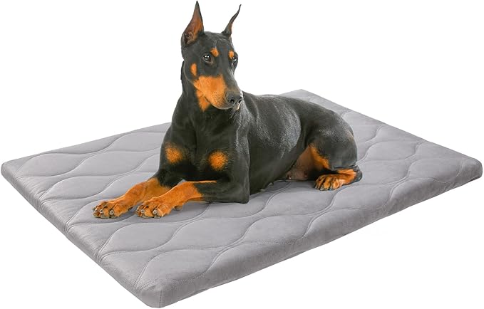 BEAUTYZOO Dog Crate Pad for Large Dogs, Washable & Detachable Kennel Mat, Anti-Slip Soft Fluffy Puppy Bed for Crate, Cage, and Car Travel, Cozy Sleeping Mattress, 48x30 Inches, Gray