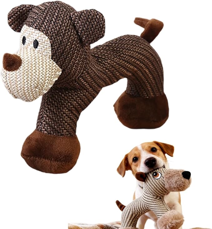 Drkicsy Linen Dog Toys for Aggressive Chewers, Durable Plush Dog Squeak Toys, Indestructible Dogs Chew Toy for Indoor Interactive Play (Coffee)