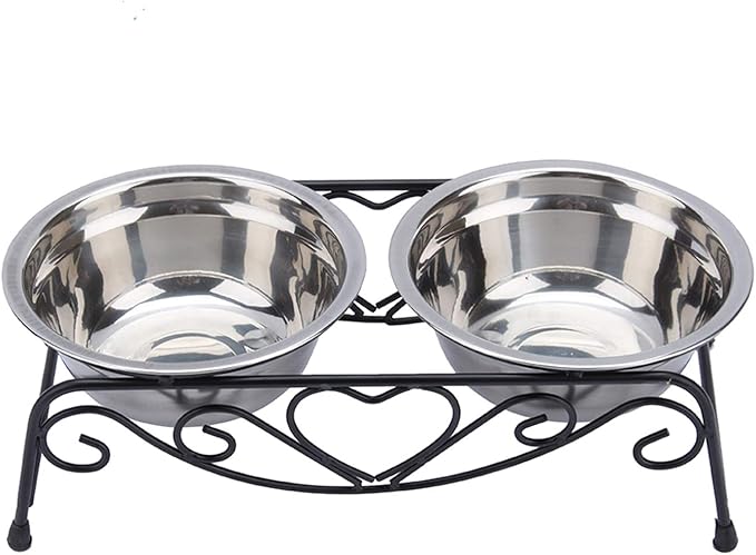 Double Dog Bowls Elevated, 26×14×8.5cm Elevated Dog Bowls with Stand, Stainless Steel Raised Dogs Bowl, for 20-28cm Shoulder Height Pets