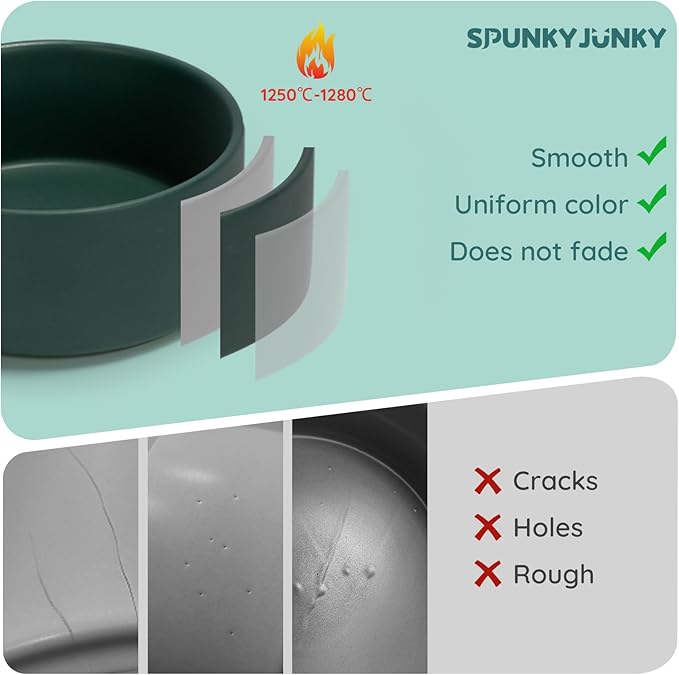 SPUNKYJUNKY 28.7OZ Ceramic Dog and Cat Bowl, Modern Cute Weighted Food Water Bowl for Replacement Green (1 Pack)