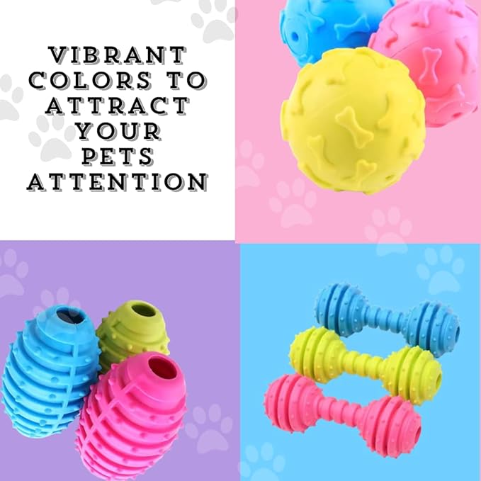 Puppy Squeaky Chew Toy, Medium & Small Dogs, 3 Pack Combo for Chewers, Multifunctional Teeth Cleaning Massages Gums, 100% Non-Toxic Natural Rubber, Fun Sounds to Entertain, Dog Toys