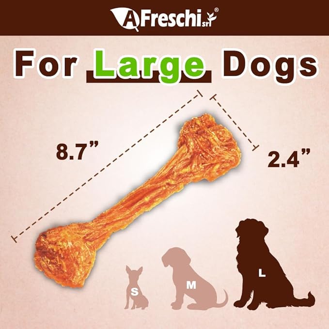 A Freschi srl Turkey Tendons for Dogs, Long-Lasting, Hypoallergenic Rawhide Alternative, Human Grade, Healthy Puppy Chews, Natural Dog Treats for Large Dogs, Bone (L), 10 Count Box