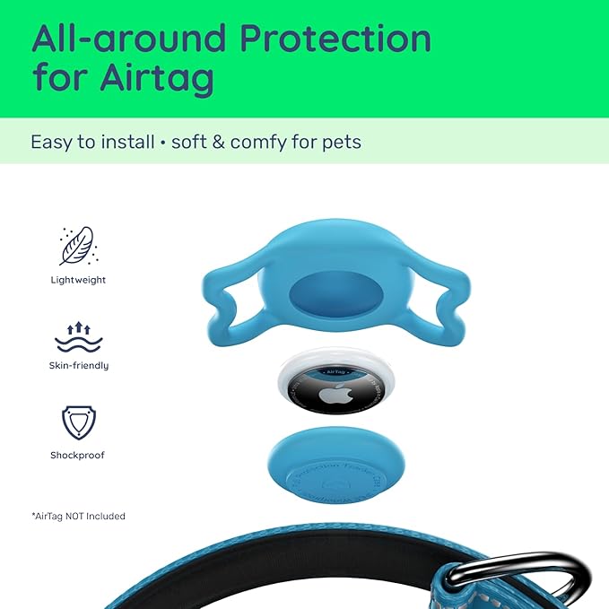 Airtag Dog Collar, Reflective Ultra-Durable Nylon Padded with QR Code Buckle & IP68 Waterproof Air Tag Holder Compatible for Apple AirTag, Comfortable for Small Medium Large Dogs(Blue,M)