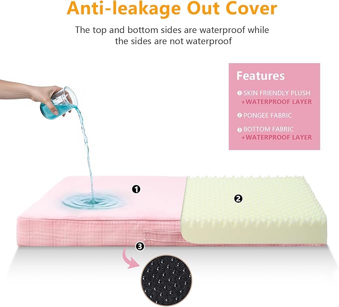 MIHIKK Washable Orthopedic Dog Bed for Large Dogs, XXL Waterproof Pet Bed with Egg Crate Foam Strong Support, Machine Washable Cover & Anti-Slip Bottom & Durable Zipper 47x29(Pink)