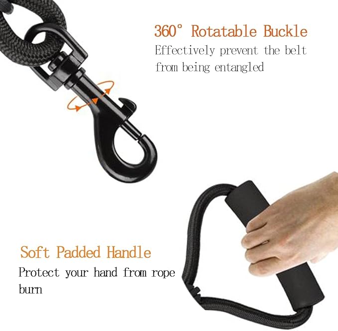 3 in 1 Durable Nylon Dog Leash with Padded Handle, 360° Swivel No Tangle Climbing Rope Removable Pet Traction Rope, Lead for Medium Large Dogs Black