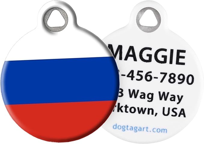 Dog Tag Art Russian Flag Personalized European Pet ID Tag for Dogs and Cats, Silent Russia National Flag Dog Tag with Customized Identification Information - Small .875" Diameter