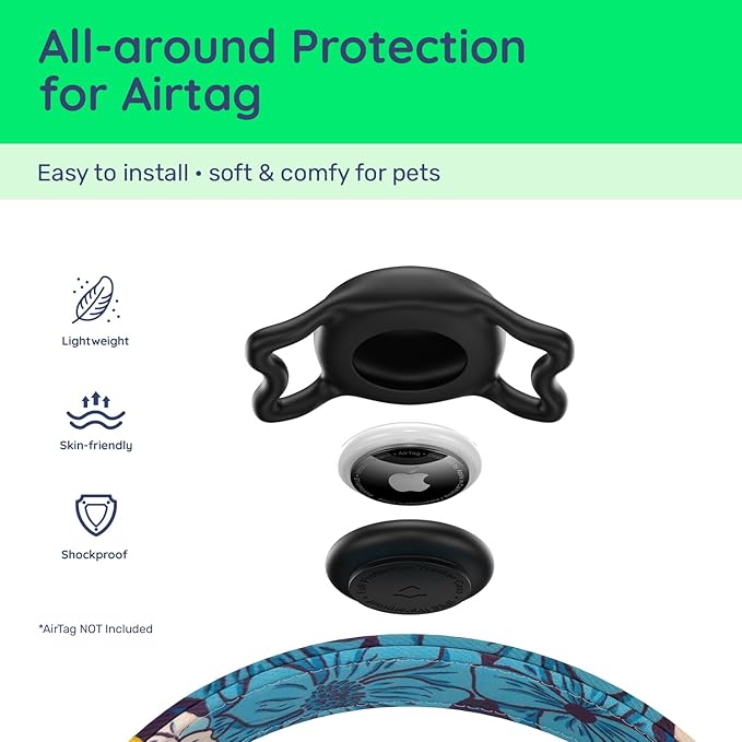 WhoseID Airtag Dog Collar,with Waterproof airtag Holder，Original Stylish Cute Pattern Design.QR Code ID Buckle，Comfortable Soft Cotton for Small Medium Large Dogs