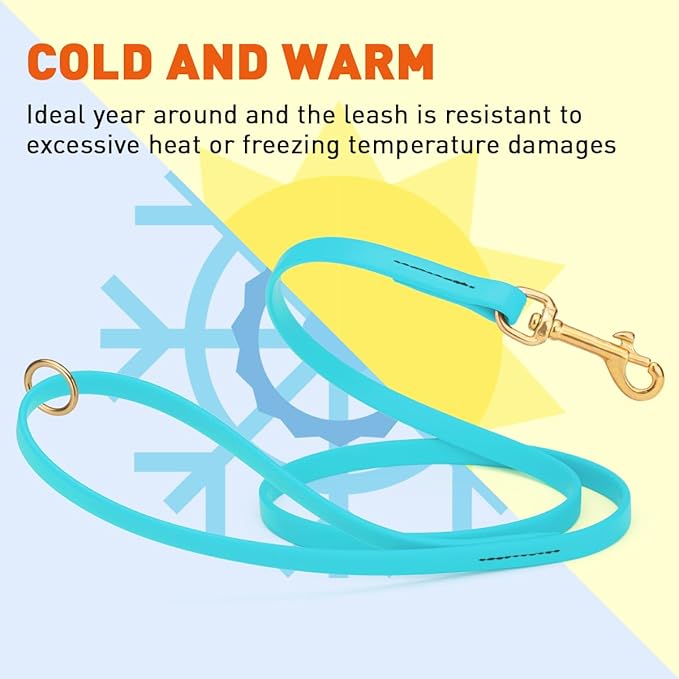 Viper Biothane K9 Working Dog Leash Waterproof Lead for Tracking Training Schutzhund Odor-Proof Long Line with Solid Brass Snap for Puppy Medium and Large Dogs 4ft, Sky Blue