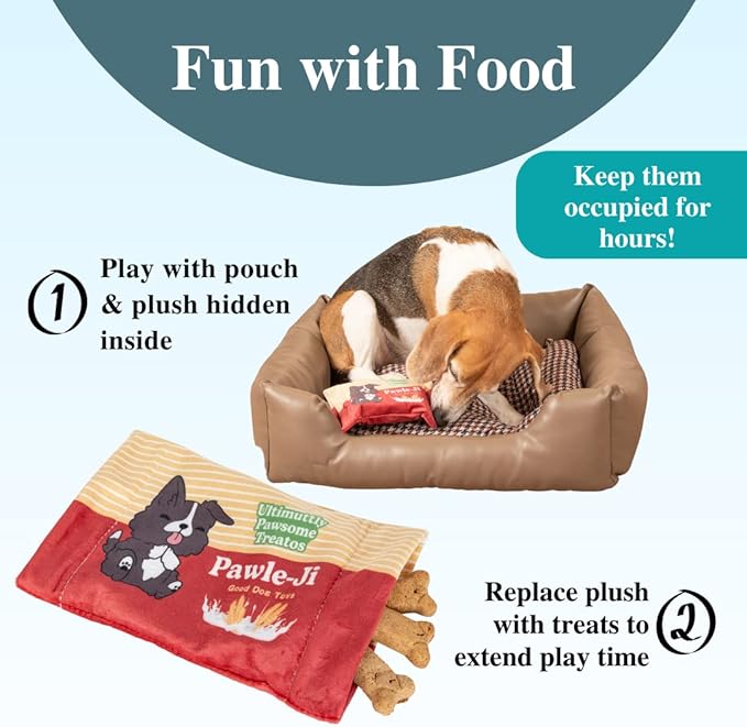 DesiPups Indian Desi Dog Plush Chew Toy | 2-in-1 Design with Squeaker and Crinkle for Small, Medium and Large Dogs, Machine Washable Cookie Biscuit Treat