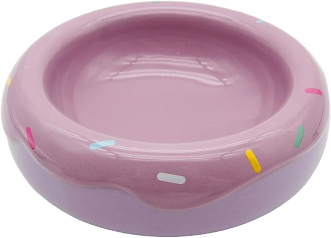 Donut Duo Ceramic Dog Bowl Set, Dual-Layer Pet Feeding Bowls with Raised Base, Non-Slip, Lead-Free Ceramic (Purple)