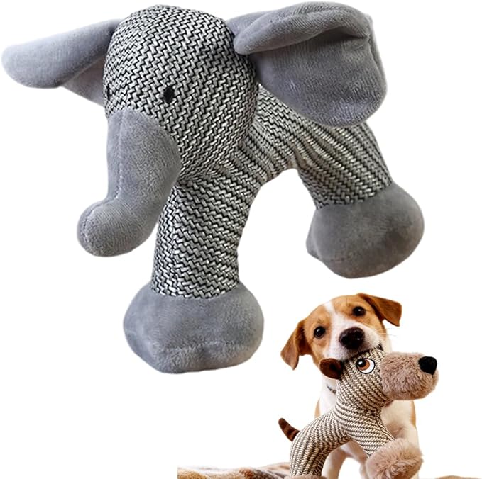 Drkicsy Linen Dog Toys for Aggressive Chewers, Durable Plush Dog Squeak Toys, Indestructible Dogs Chew Toy for Indoor Interactive Play (Gray)