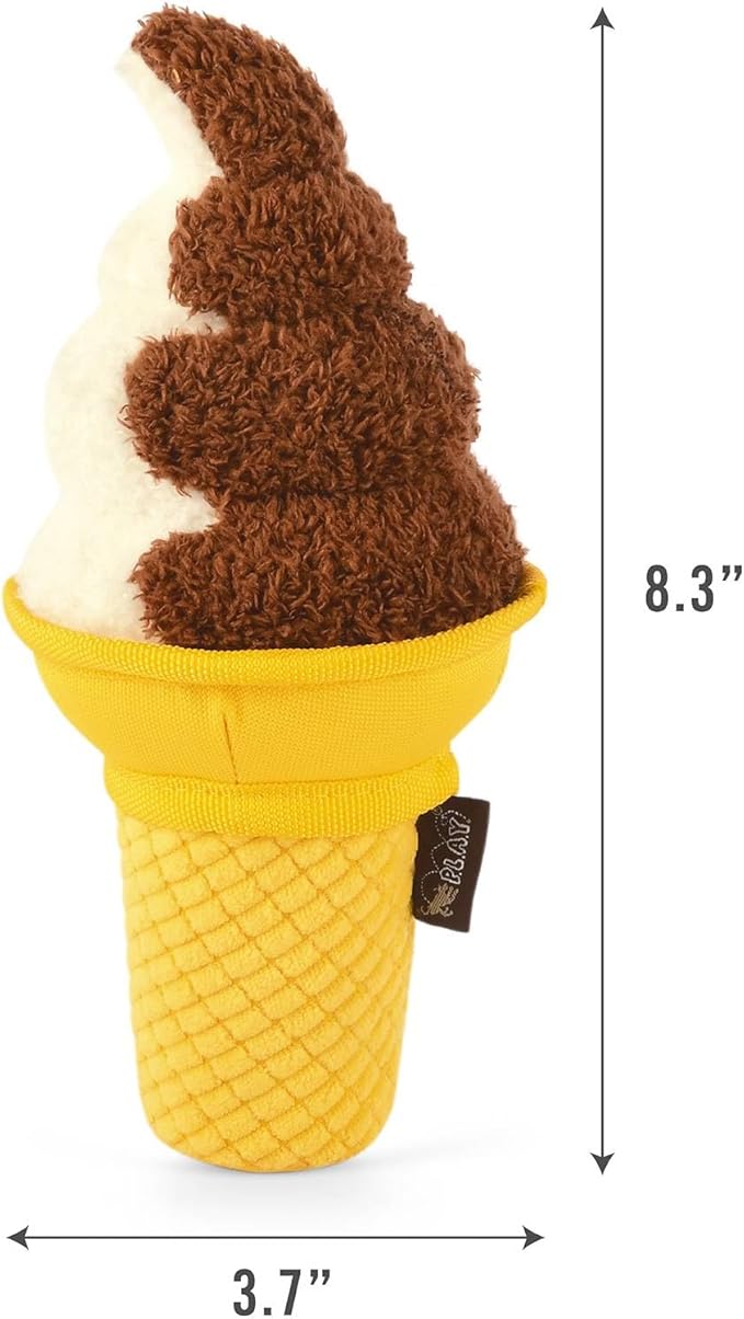 P.L.A.Y. Dog Toys - Junk Food Themed Durable Squeaker Chew Toy, Great for Puppies & All Dog Breeds & Sizes - Machine Washable (Soft Serve Ice Cream)
