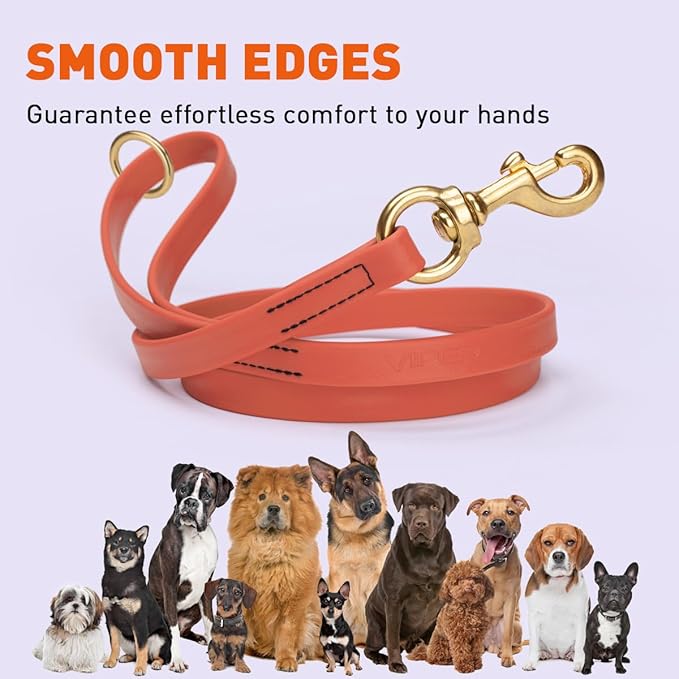 Viper Biothane K9 Working Dog Leash Waterproof Lead for Tracking Training Schutzhund Odor-Proof Long Line with Solid Brass Snap for Puppy Medium and Large Dogs 6ft, Coral