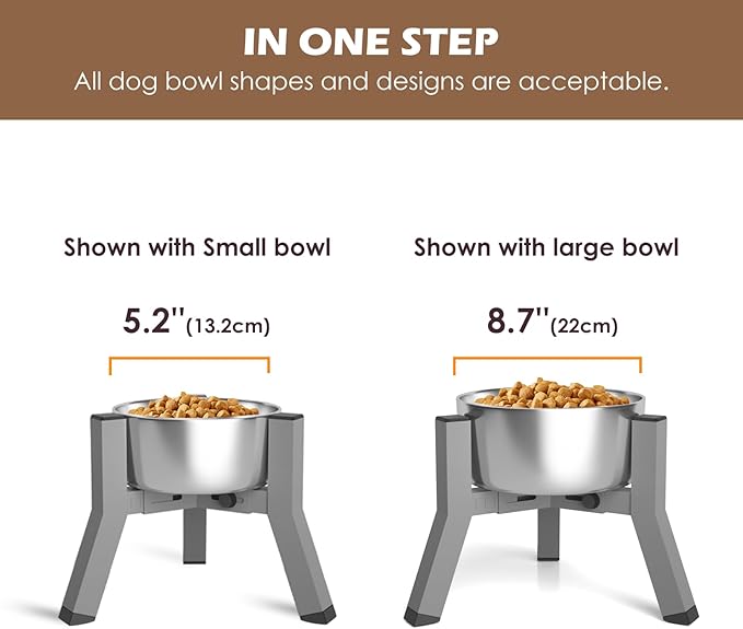 Eelevated Dog Bowl Stand for Small Dogs, Adjustable Width 5.2-8.66'', Raised Dog Food Water Bowls, 7.8'' Tall, Grey-Bowl Not Included