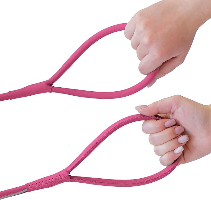 OOPSDOGGY Reflective Rolled Leather Dog Leash 6ft - Soft Training Lead for Small Medium Large Dogs Puppy - Heavy Duty Rope Puppies Leashes for Outdoor Walking Running (Pink, Small)