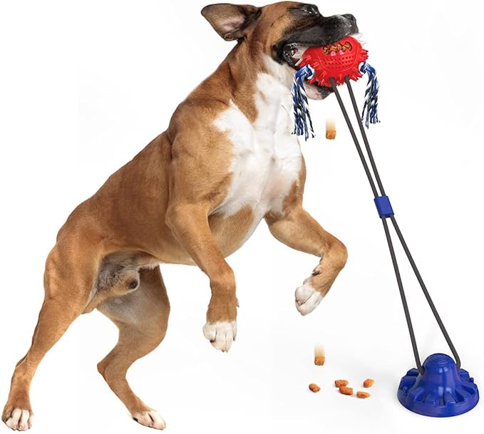 Carllg Dog Toys for Aggressive Chewers Large Breed, Suction Cup Tug of War Pull Toy, Interactive Rope Squeaky Dog Chew Toy Indestructible