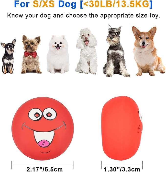 Latex Dog Squeaky Toys, Smile Face Squeaky Balls for Dogs Chewing Durable Teething Rubber Soft Interactive Fetch Play Dog Balls for Puppy Small Pet Dogs (6 PCS)…