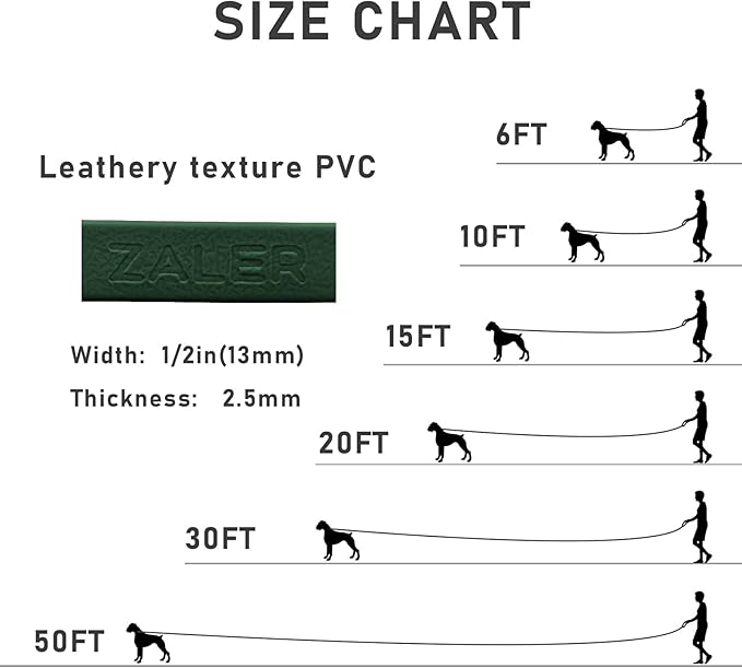 ZALER Long Dog Leash Waterproof Training Leashes 50ft 30ft 20ft 15ft 10ft 6ft, Odor Proof Recall Long Line Lead with Aviation Aluminum Carabiner Clip for Small, Medium, Large Dogs(20FT, Forest Green)