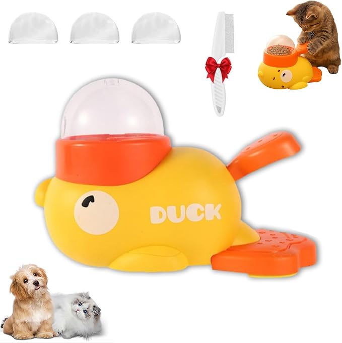 Dog Treat Dispenser Toy Interactive, Duck Cat Treat Dispenser, 2-in-1 Interactive Dogs Toys Food Puzzle Slow Feeder, Adjustable Slow Feeder for Dogs & Cats (Yellow)