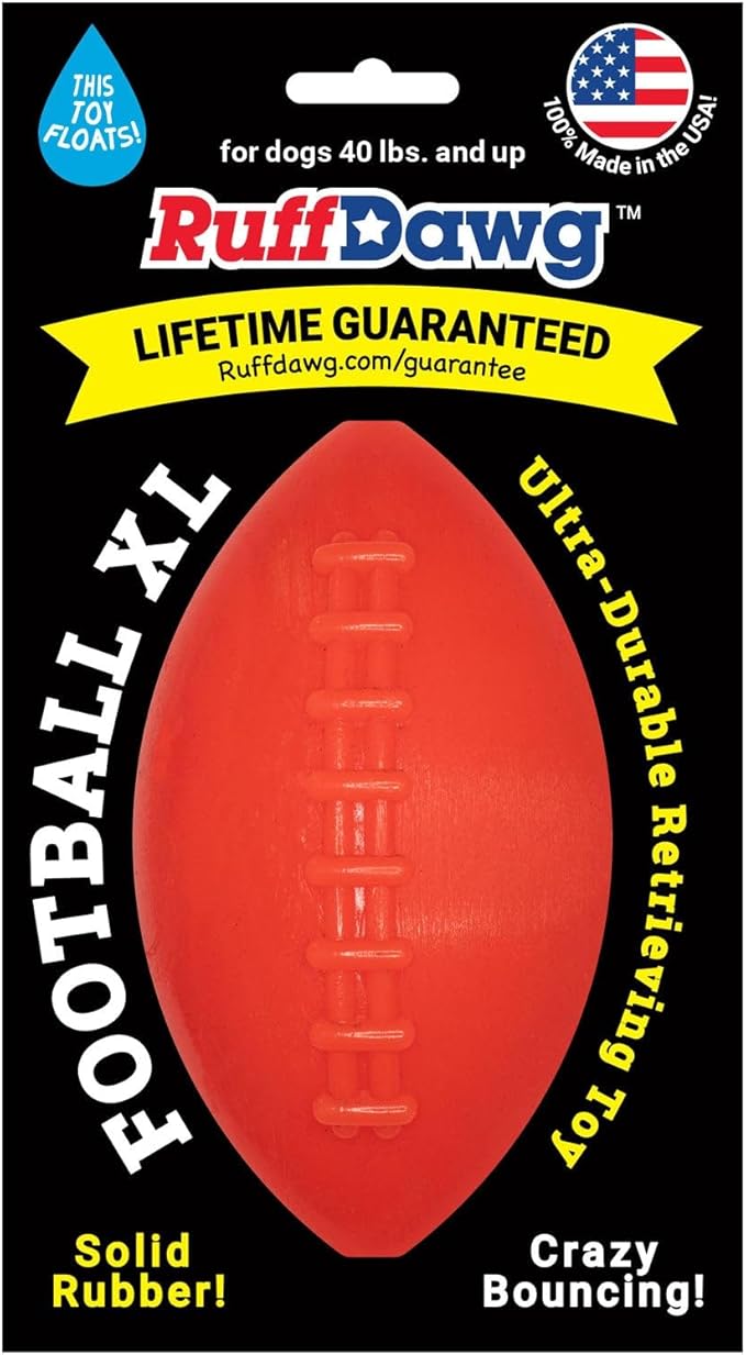 Ruff Dawg Football XL Dog Toy – Bouncy, Floating Fetch Toy for Aggressive Chewers – Ideal for Outdoor Play, Exercise & Teething Relief – Neon Colors for High Visibility