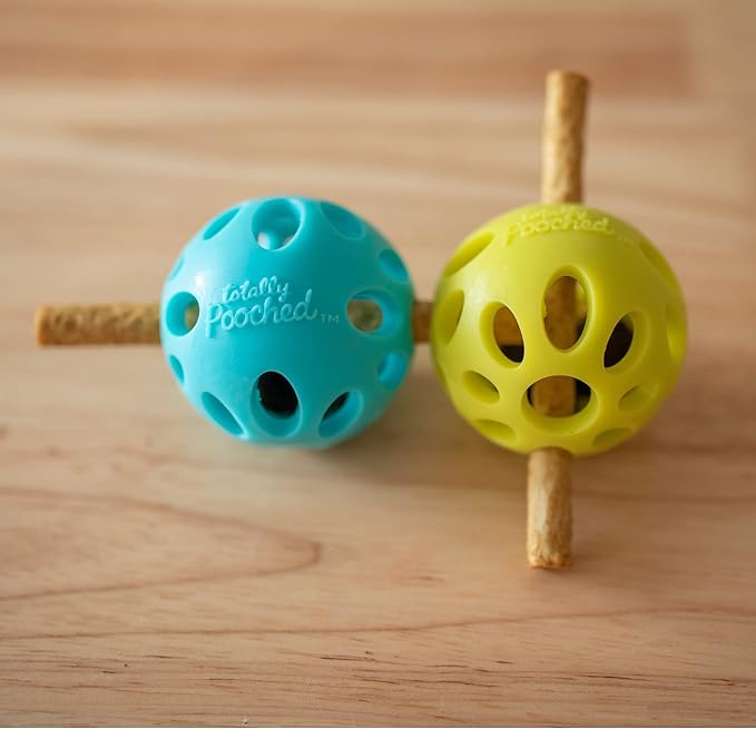 Messy Mutts Totally Pooched Huff'n Puff Ball | 2.5” TPR Puzzle Ball for Dogs | 2-in-1 Interactive Toy and Tooth Cleaner | Teal