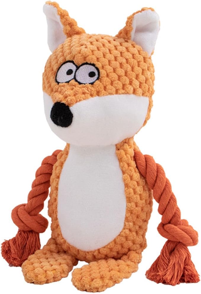 Dog Toys, Dog Squeaker Toys with Crinkle Paper, Stuffed Animal Dog Plush Chewing Toy, Cotton Rope Interactive Toys for Puppy, Small, Middle Dogs (Orange Fox)