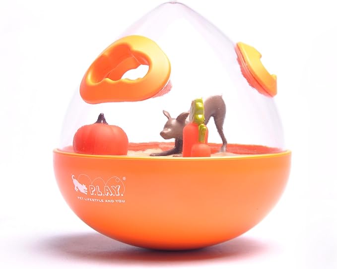 Wobble Ball Interactive Food & Treat Dispensing Puzzle Toy for Puppies & Dogs - Slow Feeder, Mental Enrichment, Forage Skills, Training, Relieves Boredom - Dishwasher Safe, Easy Clean (Pumpkin Orange)