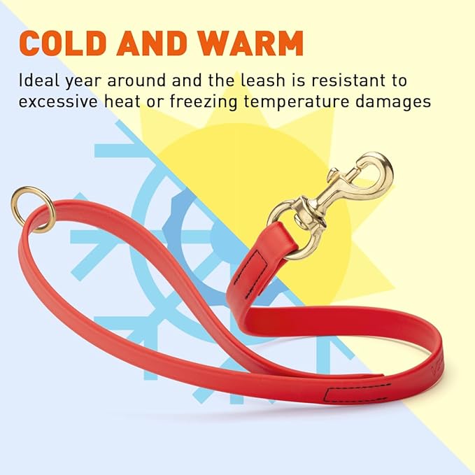 Viper Biothane K9 Working Dog Leash Waterproof Lead for Tracking Training Schutzhund Odor-Proof Long Line with Solid Brass Snap for Puppy Medium and Large Dogs 20in, Cherry Red