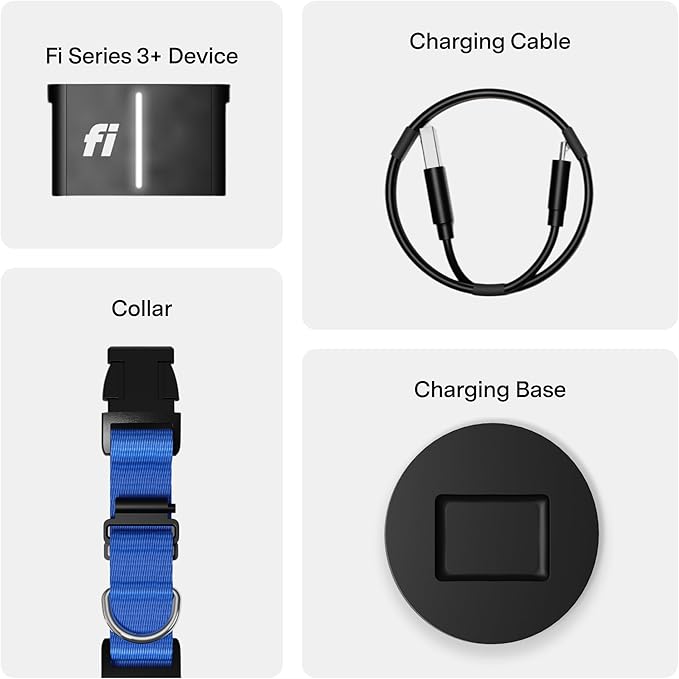 New Fi Series 3+ Smart Dog Tracker Collar [12 Month Membership Included] GPS Tracker for Dogs with Health & Behavior Monitoring, Escape Alerts, Waterproof, LED, Apple Watch Compatible (Blue, Large)