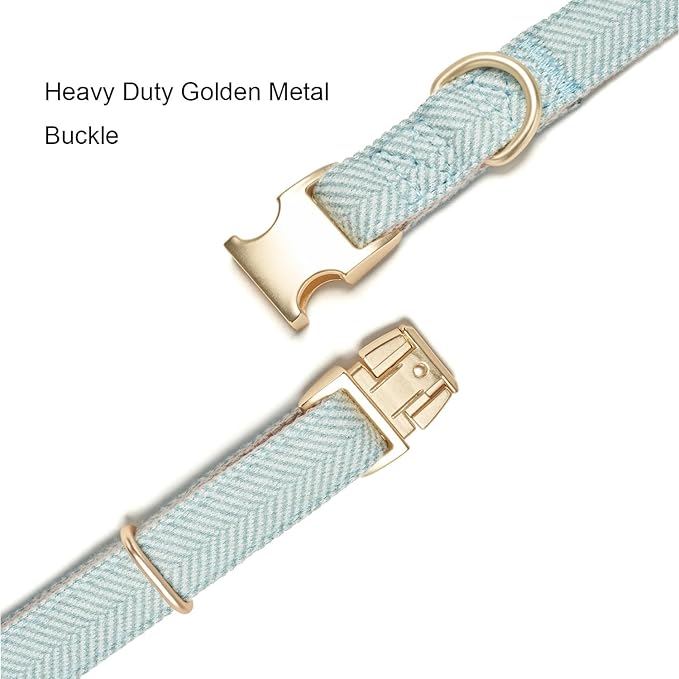 Soft Cotton Hemp Dog Collar with Metal Buckle Adjustable Tweed Dog Collars for Small Medium Large Dogs(Blue,Large)