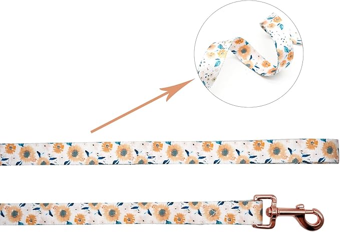 Elegant little tail Dog Collar with Leash, Sunflower Print Pet Collar Leash Adjustable Collar for Small Medium Large Dogs Soft Puppy Collars with Quick Release Buckle Girl Boy Dog Collars