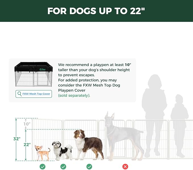 FXW Homeplus Unleashed Indoor Dog Playpen - Stress-Free and Safe Play, Heavy Duty 32 Inch 16 Panels Dog Pen for Small and Medium Dogs, White│Patented