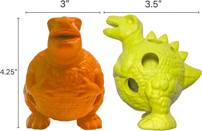 Friends Forever Squeaky Dog Toys with Tennis Ball, Tough Dog Chew Toy, Interactive Fun Indoor Play, Non-Toxic Durable Natural Rubber Puppy Teething, Dinosaur Citron/Orange 2 Piece