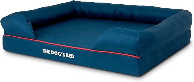 The Dog’s Bed Orthopedic Memory Foam Dog Bed with Bolsters, Oxford Fabric, Blue with Dark Red Trim, Large