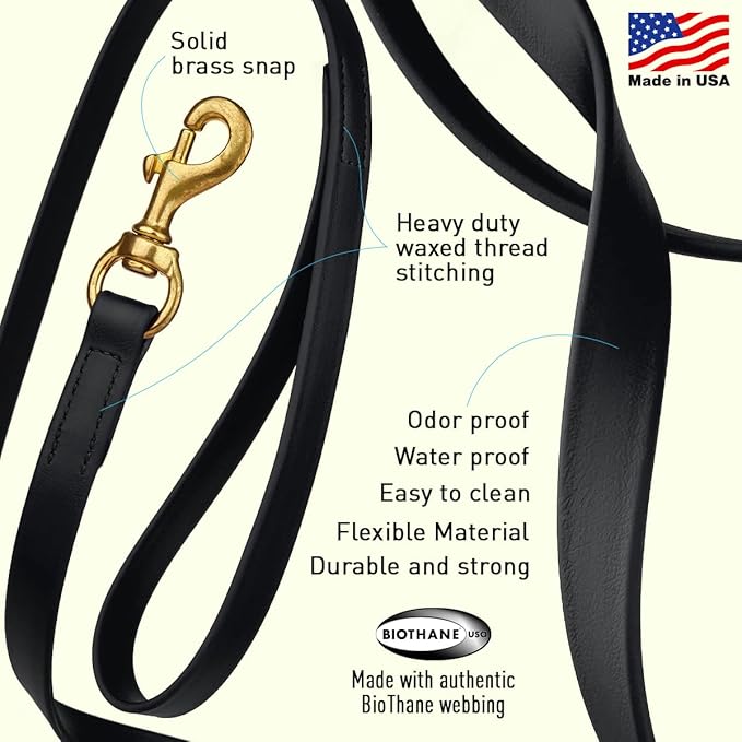 Viper K9 Biothane Working Dog Leash Waterproof Lead for Tracking Training Schutzhund Dog Sport & Search - Odor-Proof Long Line with Solid Brass Snap for Puppy Medium and Large 3/4" x 15ft Black