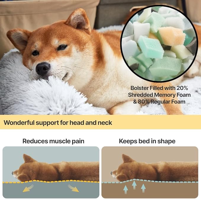 Codi Calming Dog Bed for Couch – Anti-Anxiety Sofa Protector Mat for Large Dogs, 41''x37''x6'', Machine Washable, Fluffy & Cozy with Non-Slip Bottom, Light Grey