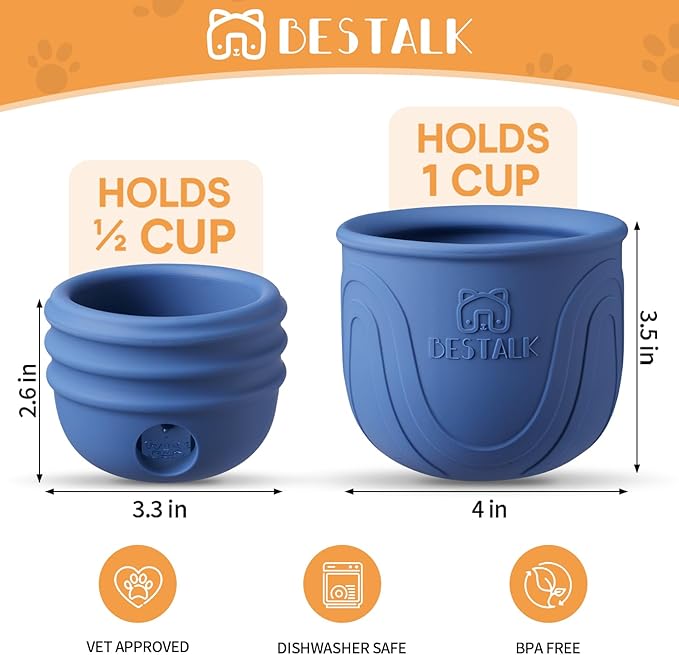 Interactive Dog Toy, 2-in-1 Long-Lasting Treat Dispenser Dog Puzzle Feeder Toys, Stuffable Enrichment Freeze Lick Bowl for Boredom, Reduces Anxiety Silicone Fetch Catch Chew Toy