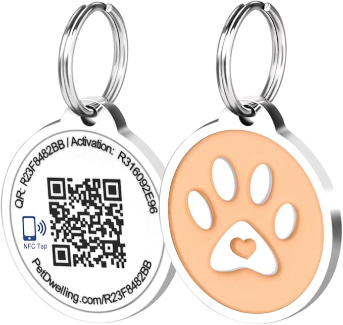 Pet Dwelling Premium NFC & QR Code Smart ID Tag for Dogs - Easy Scanning, Instant Profile Access, Real-Time Location Alerts(Southern Peach Paw)