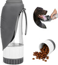Upgraded Dog Water Bottle, Portable Dog Cat Puppy Pet Water Dispenser Feeder with Drinking Cup and Food Container Leak Proof for Outdoor Walking, Travel, Hiking 12OZ Grey