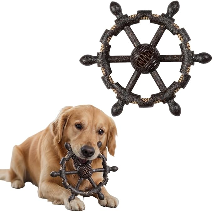 Treat-Dispensing Dog Chew Toy - Interactive Puzzle Feeder with Durable Design for Dental Health and Boredom Relief,Pirate Wheel Dog Chew Toy