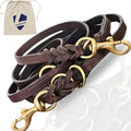 8 FT Multi-Function Leather Dog Leash, Genuine Leather Hands-Free Training Lead for Small Medium Large Dogs, Adjustable Long Leash for Walking, Hiking, Obedience Control (Dark Brown, 8 Ft)