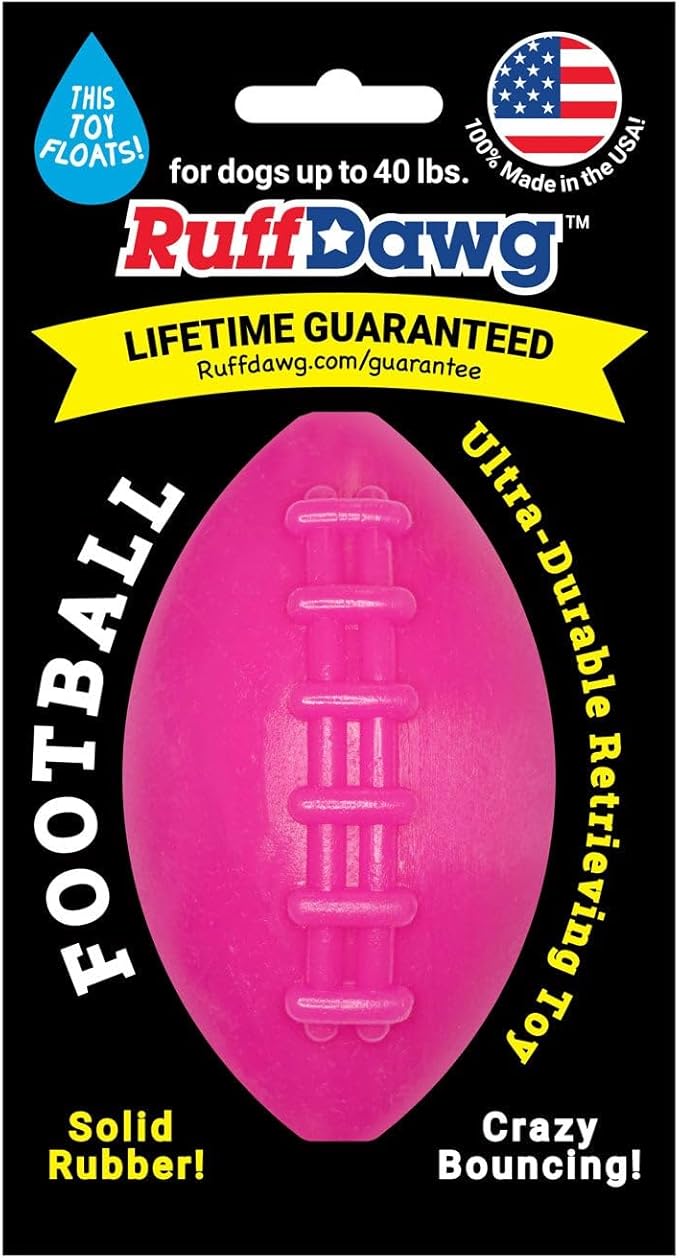 Ruff Dawg Football Dog Toy – Bouncy, Floating Fetch Toy for Aggressive Chewers – Ideal for Outdoor Play, Exercise & Teething Relief – Neon Colors for High Visibility