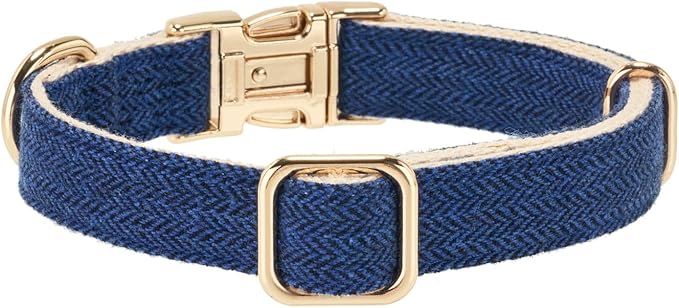 Soft Cotton Hemp Dog Collar with Metal Buckle Adjustable Tweed Dog Collars for Small Medium Large Dogs(Royal Blue,Small)