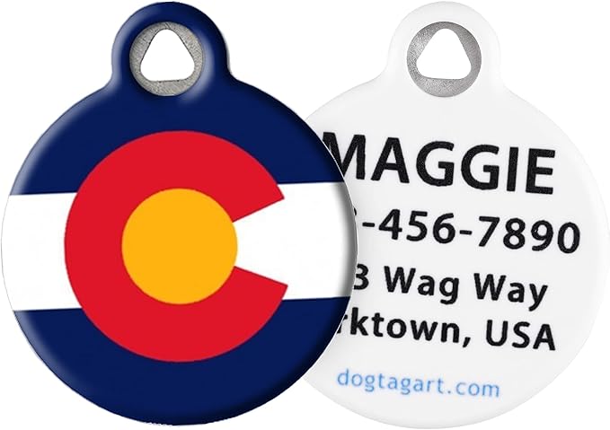 Dog Tag Art Colorado Flag Personalized United States Flag Pet ID Tag for Dogs and Cats, Silent Polymer Coated Coloradan Flag Dog Tag with Customized Identification Information - Large 1.25" Diameter