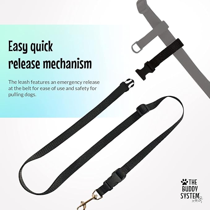 The Buddy System Hands Free Dog Leash, Adjustable Leash for Running, Jogging, Training and Service Dogs, Great for Small, Medium and Large Dogs, Made in USA (Black, Small Dog System (Large Belt))