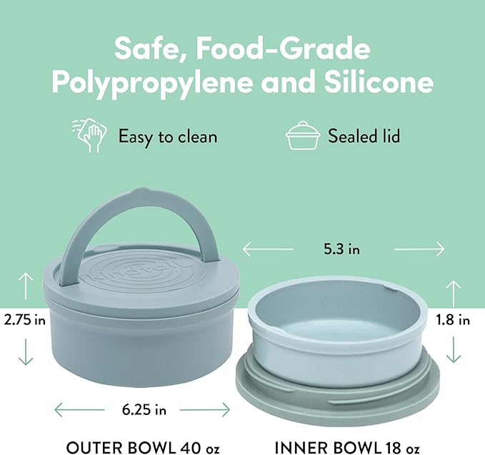 KindTail Dog Pet Bowl Set + Silicone Mat - 2 Bowls + 1 Mat, Grey, Solid, BPA & Toxin-Free, Dishwasher Safe
