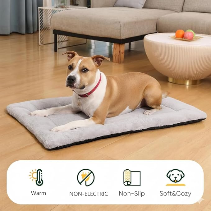 Dog Crate Pad 30 Inch, Washable Plush Crate Mat for Medium Dogs, Non Slip Kennel Pad for Metal Wire Crates, Cushioned Support for Indoor Use, Grey
