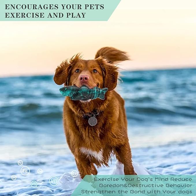 Dog Chew Toy for Aggressive Chewer Squeak Dog Toys for Medium Large Dogs,Dog Toothbrush 100% Natural Rubber Durable Toy with Unique Shark Design